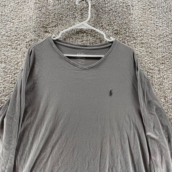 Polo Ralph Lauren Shirt Adult 2XL XXL Gray‎ V Neck Long Sleeve Pony Rugby Logo - Picture 3 of 11